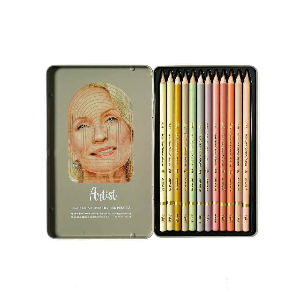 مداد رنگی12رنگ جعبه فلزی حرفه ای /آرتیست(رنگ پوست تیره ) آریا کد  3909   